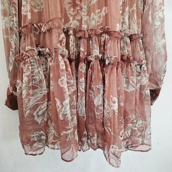 En Saison Dress S Nella Chiffon Tiered Floral Mini Lined Babydoll‎ Mauve Peasant - Picture 10 of 16